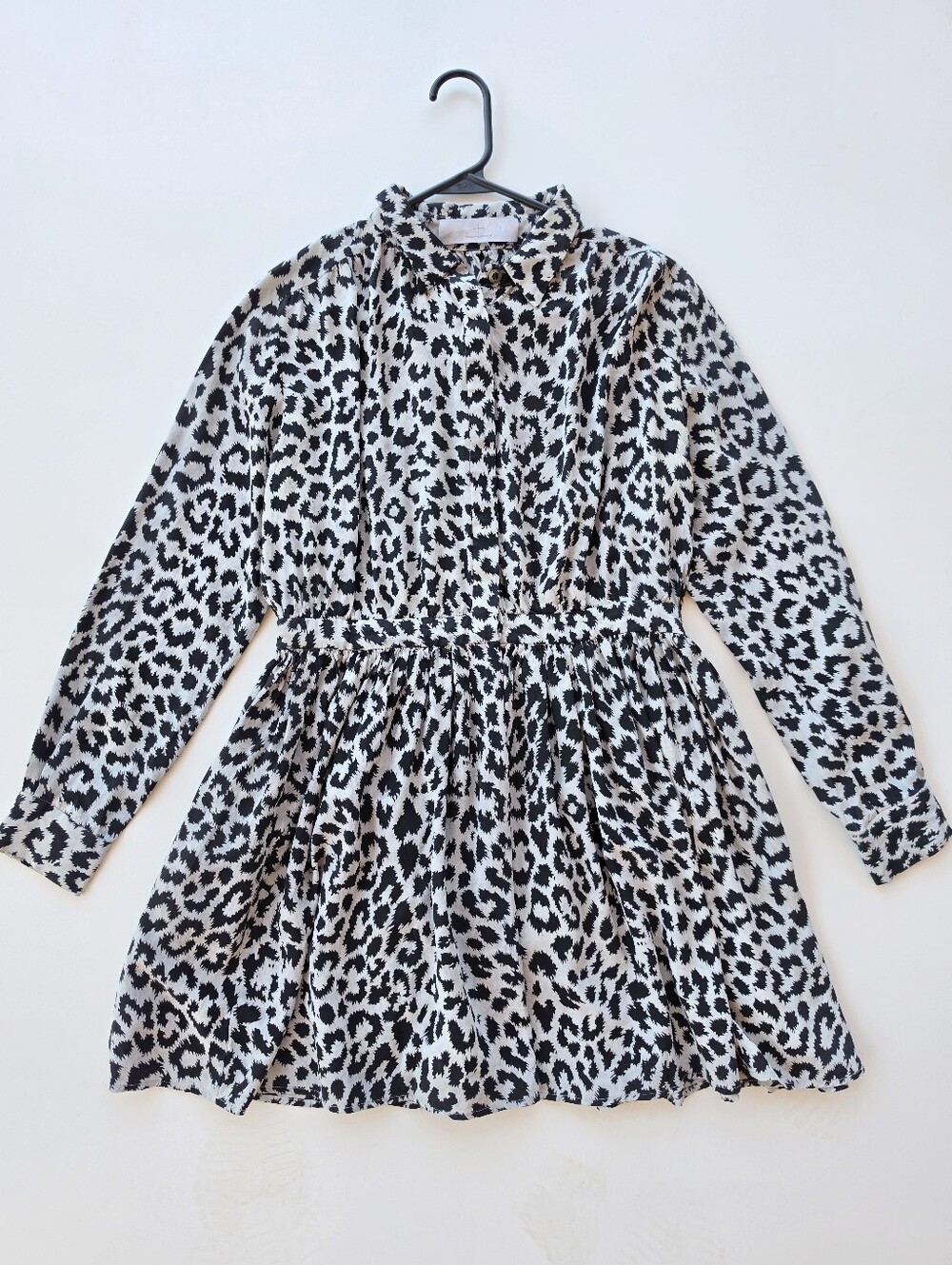 Thakoon Addition Silk Grey And Black Leopard Print Long Sleeve Mini Dress